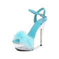 thumbnail image 1 of Ankle Strap Clear Platform Sandals Fluffy Heels Stiletto, 1 of 2