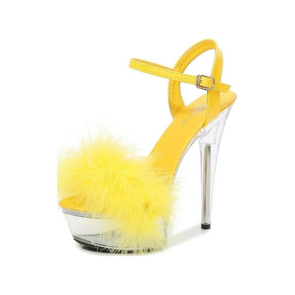 Ankle Strap Clear Platform Sandals Fluffy Heels Stiletto