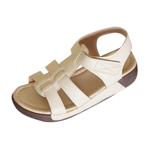 Ankle Strap Flats for Women Open Toe Thick Cushion Low Wedges Platform Sport Sandals Walking Standing All-Day Comfort Beige Women Sandal