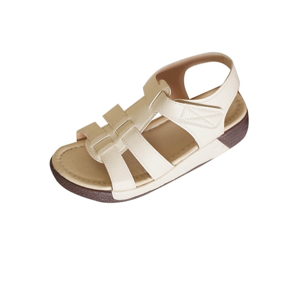 Ankle Strap Flats for Women Open Toe Thick Cushion Low Wedges Platform Sport Sandals Walking Standing All-Day Comfort Beige Women Sandal