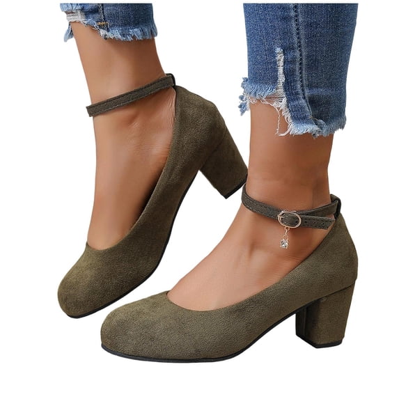 Ankle Strap Pump Heel Comfortable Round Toe Dress Shoe Buckle Closed Toe Comfortable Wedding Evening Party Dress Office Work Shoes