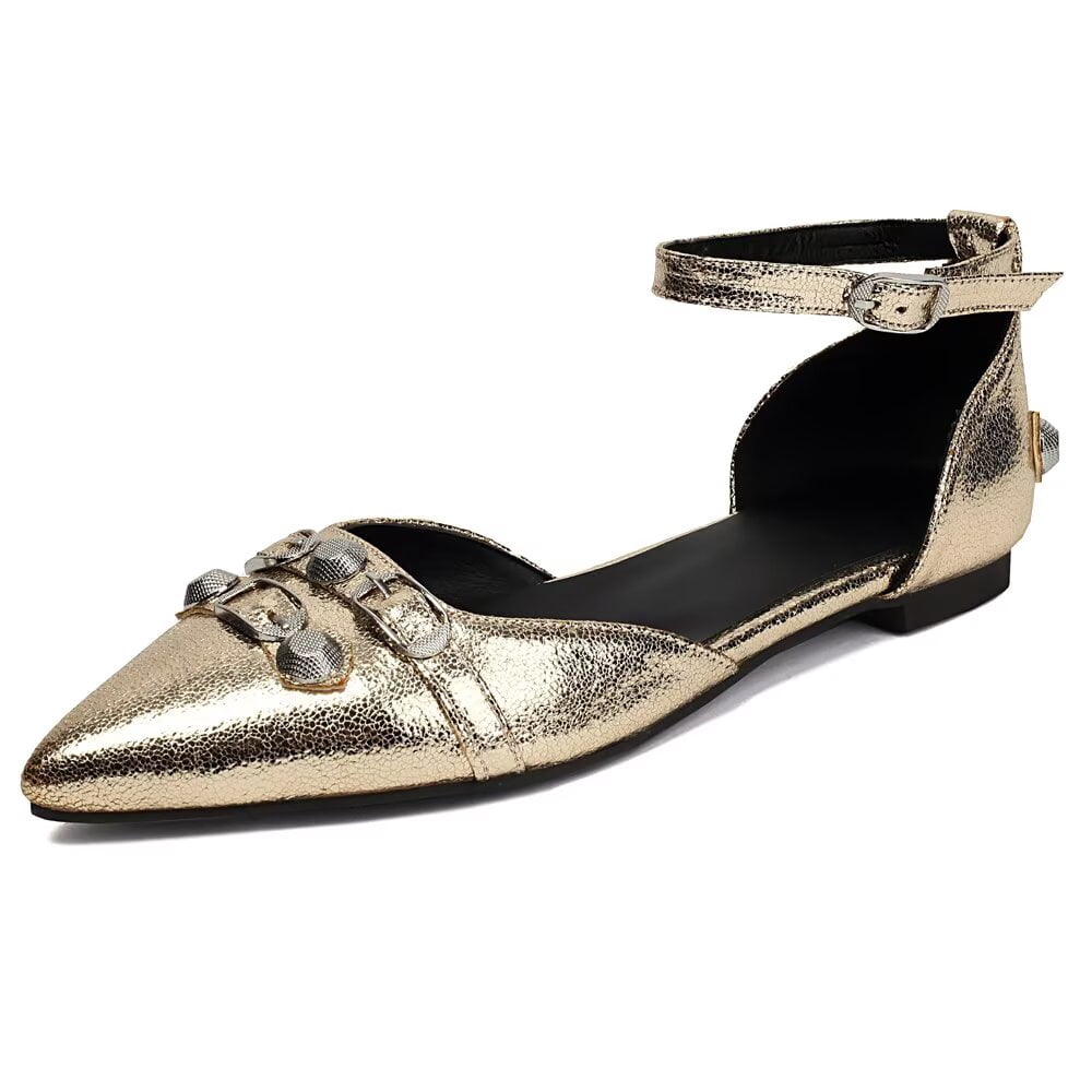 Women Ankle Strap Vintage Rivets Dress Flat Shoes Casual Comfortable ...