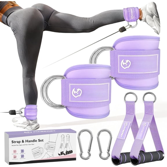 Ankle Straps for Machines Women, Ankle Strap Set - Glute Kickback Ankle Strap & Gym Handles, Gym Ankle Straps for Resistance Bands, Booty Workouts, Extensions, Abductors