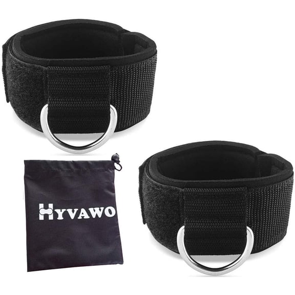 Ankle Straps Neoprene Padded Fitness Wrist Cuffs with D Ring High Strength Exercises Gym Pulley Strap for Cable Machines (Black 2 Pack)