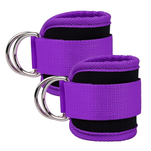 Ankle Straps (Pair) For Cable Machine Kickbacks, , Lower Body Exercises - Adjustable Leg Straps - purple