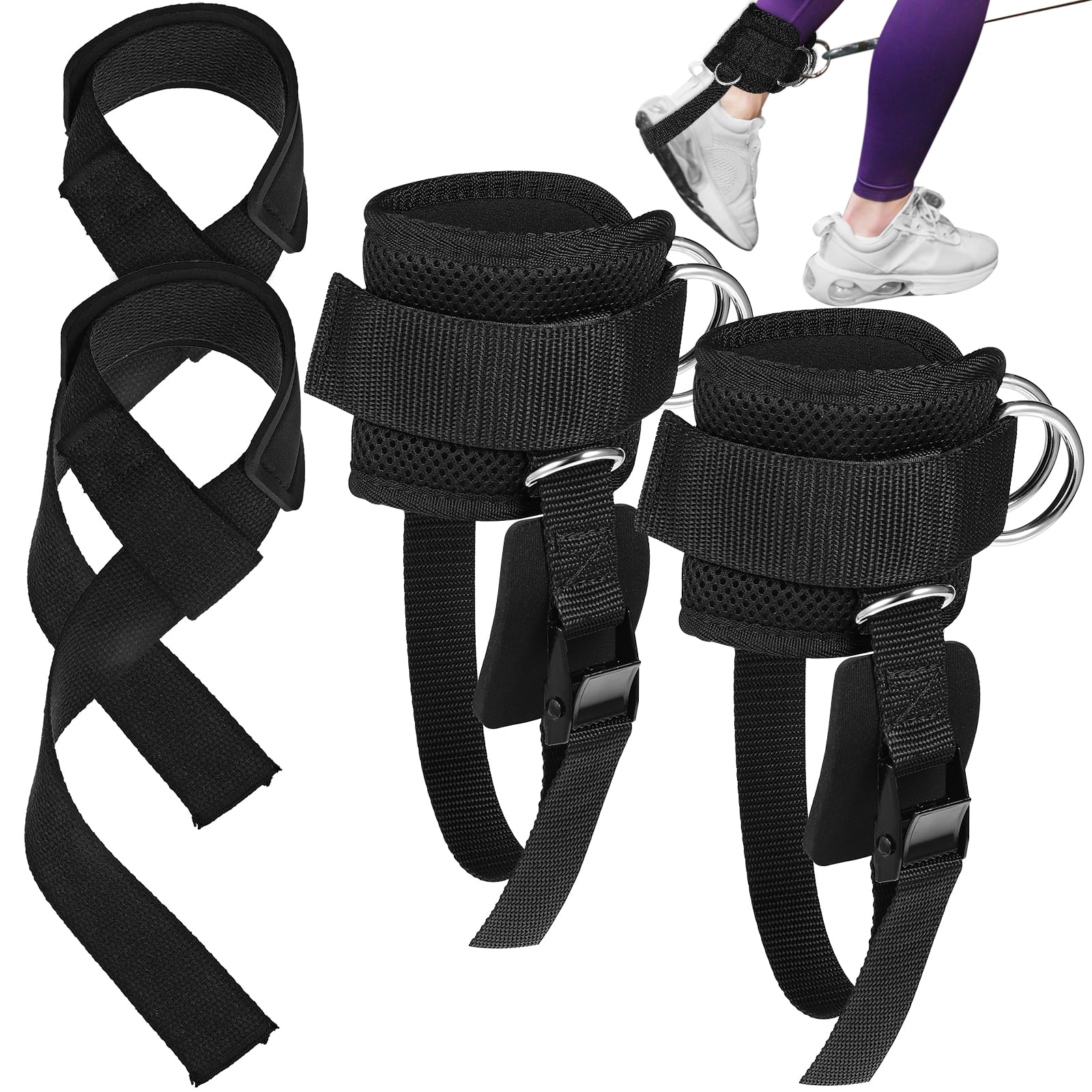 Ankle Straps with Lifting Wrist Straps for Workout Weighted Sports Gym