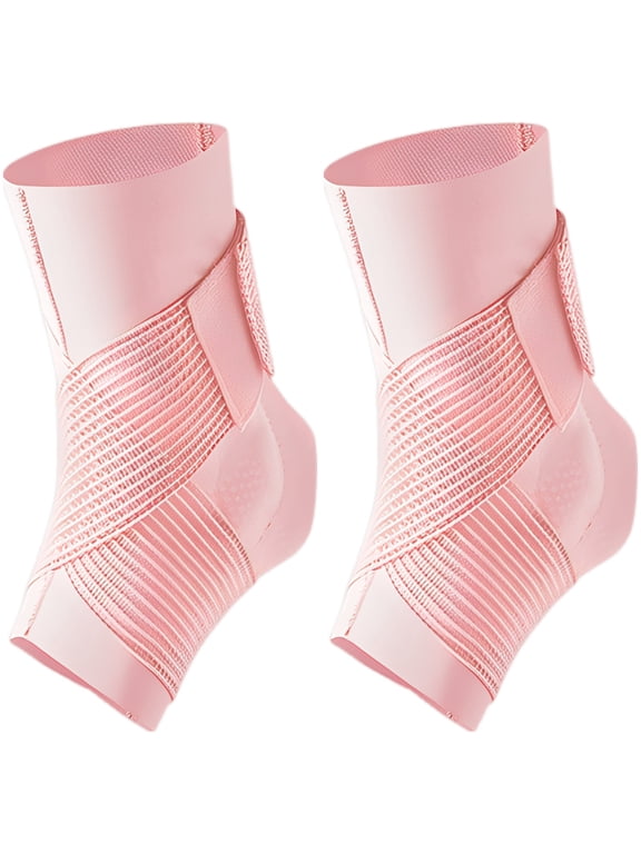 Ankle Support, Thin Ankle Brace with Impact-Cushioning Silicone Pads, Elastic Foot Brace with Adjustable Wraps for Running Basketball Sports Protection, Fits Women Shoe US 4.5-7.5 / EU 35-38, Pink