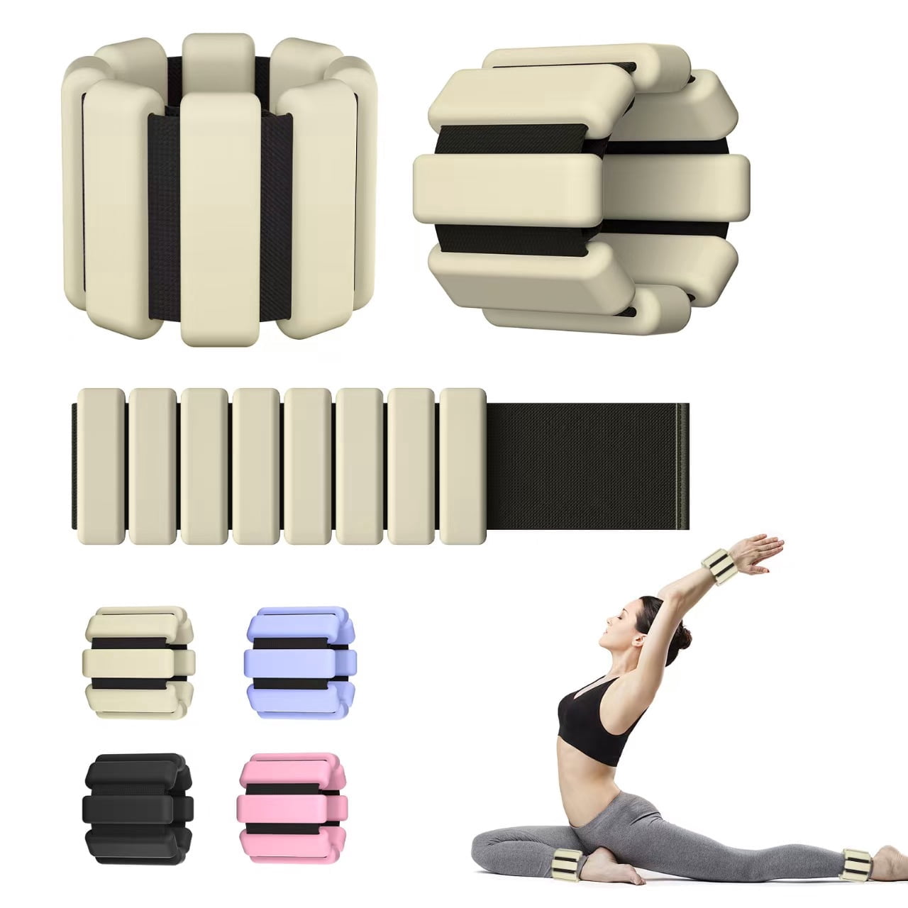 Ankle Weight Wrist Weight 2 Pack (1lb Each) Adjustable Arm and Leg Weight Suitable for Women and Men Pilates Gym Yoga Aerobic Strength Training(Beige)