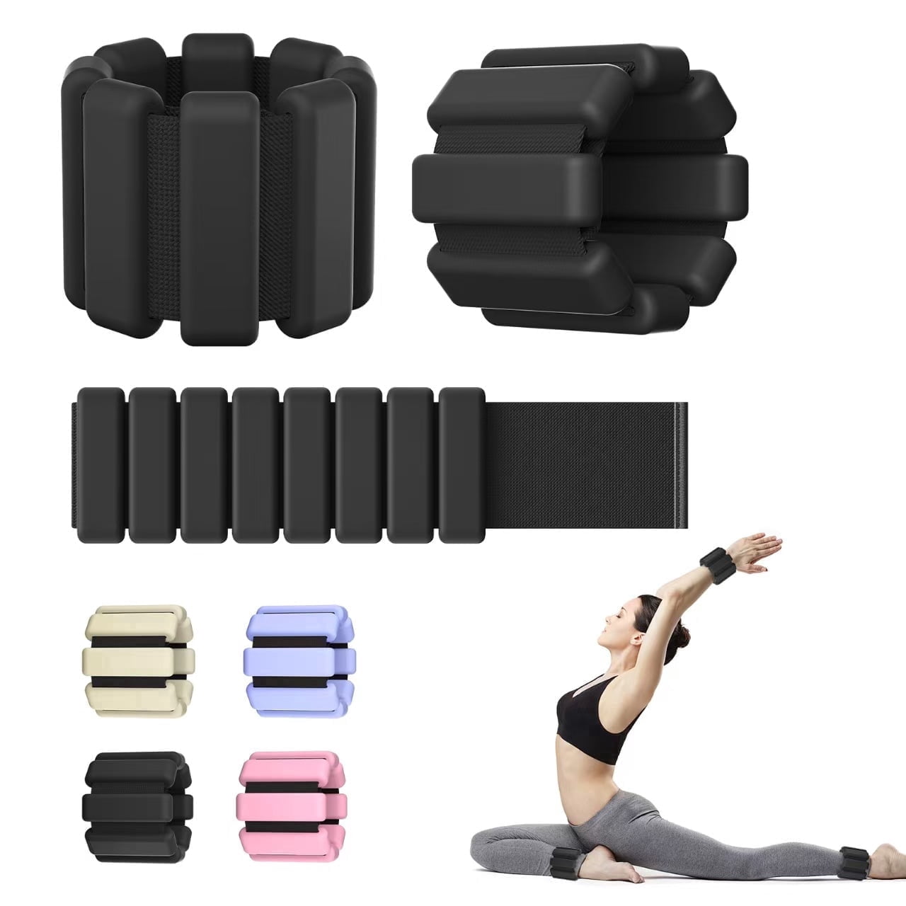 Ankle Weight Wrist Weight 2 Pack (1lb Each) Adjustable Arm and Leg Weight Suitable for Women and Men Pilates Gym Yoga Aerobic Strength Training(Black)