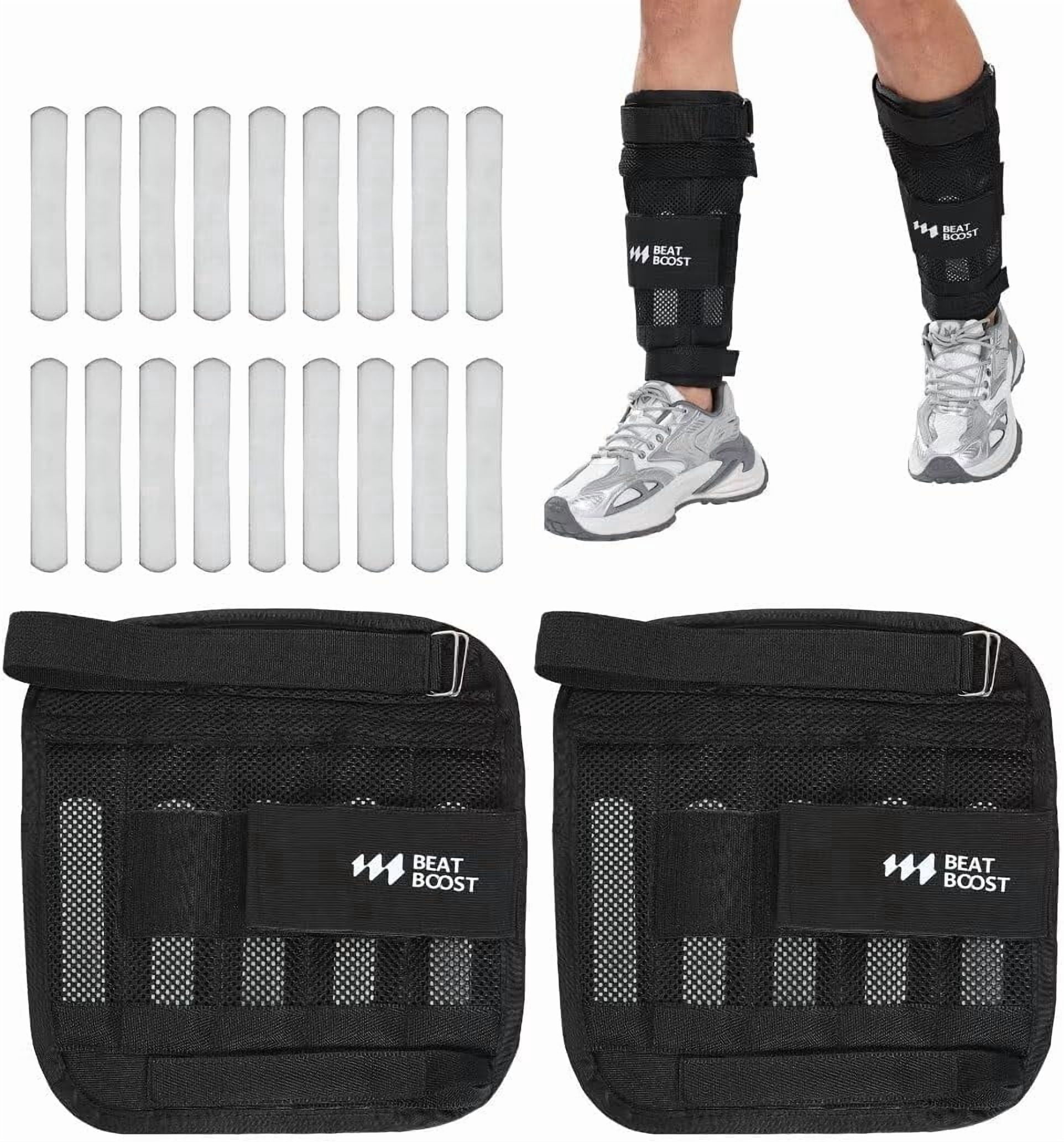 BeatBoost Ankle Weights 10lb Adjustable Leg Arm Weights for Men Walking Pilates Exercise Workout Gym Aerobics Trainers Fitness
