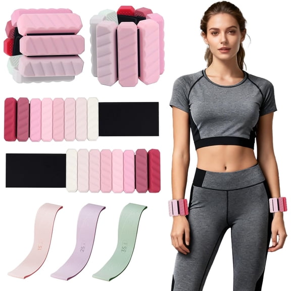 Ankle Weights Resistance Bands Set for Women,Adjustable Wrist Weights Wearable Arm Leg Weight Set of 2(1Lbs Each),Elastic Exercise Loop Bands with 3 Levels(15/25/35 LBS),for Gym, Yoga, Pilates, Cardi