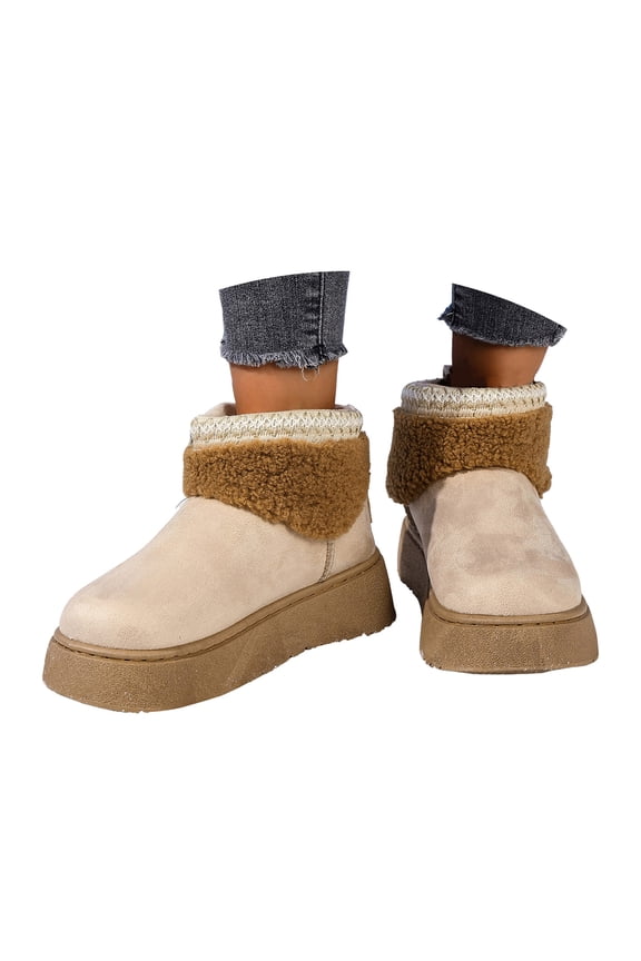 Ankle Winter Mini Boots for Women Suede Furry Lining Platform Warm Snow Booties Comfort Classic Fluffy House Shoes for Indoor Outdoor