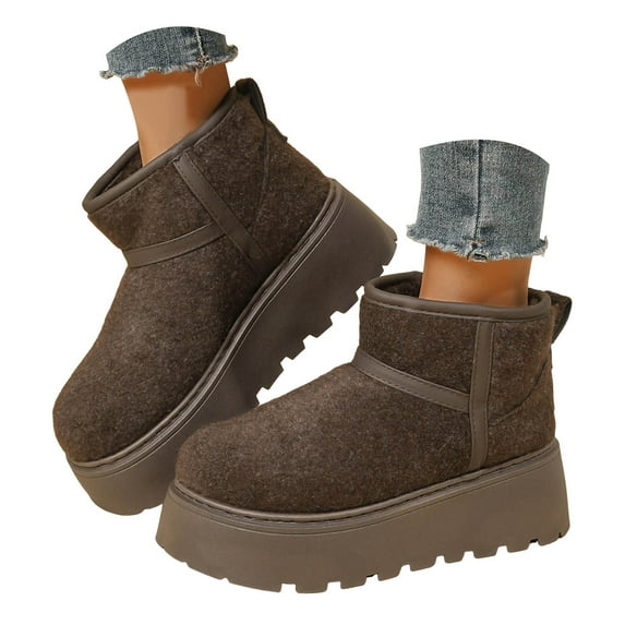 Ankle Winter Mini Boots for Women Suede Furry Lining Platform Warm Snow Booties Comfort Classic Fluffy House Shoes for Indoor Outdoor