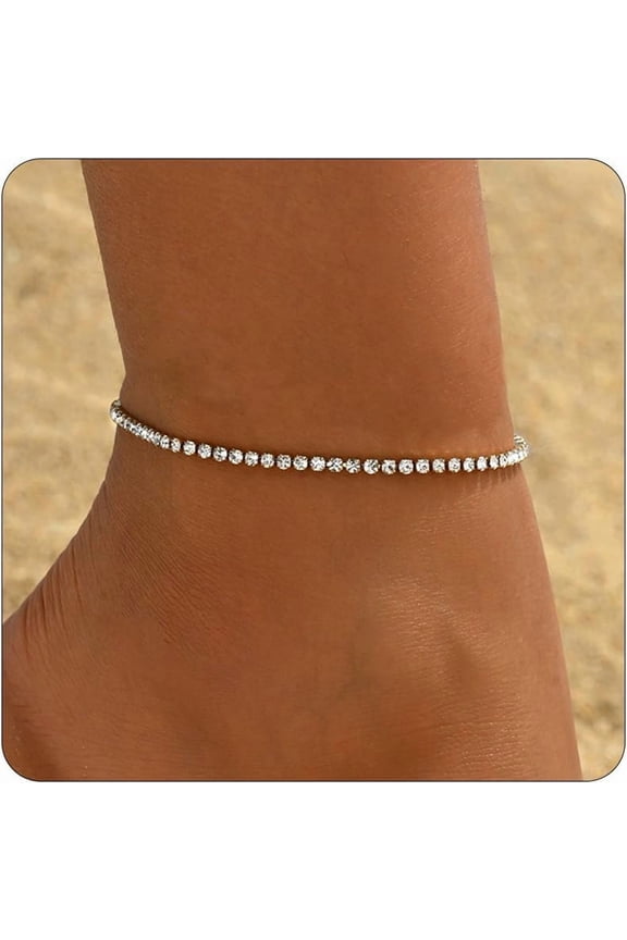 Anklet Bracelets for Women 18K Gold Plated Tennis Anklets Dainty Sapphire Paperclip Pearl Sequin Droplet Adjustable Large Anklet Bracelets Simple Beach Summer Waterproof Foot Jewelry