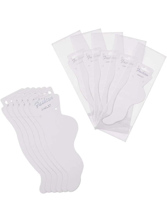 Anklet Display Paper Card Set 120pcs White Blank Cardboard Jewelry Holder 6x2 Feet Shape Hanger Tags with 120pcs 9x2 Clear Plastic Bags Self-Sealing OPP Bags for Home Business Store White