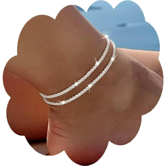Anklets For Women Adjustable Ankle Chain Layered Ankle Bracelet Silver Foot Bracelet Beach Anklet Silver Simple Foot Chain Jewelry Ankle Bracelet Anklet Set For Women