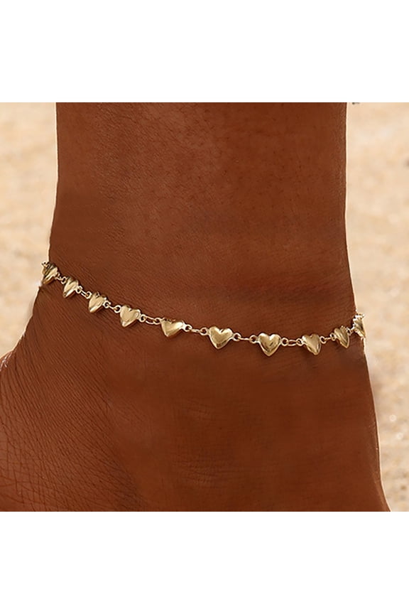 Anklets for Women 18K Gold Plated Love Heart Stainless Steel Heart Chain 28cm/11"