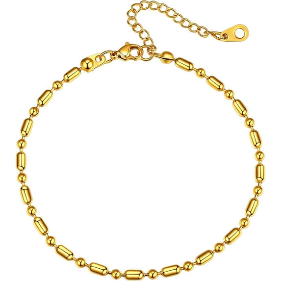 Anklets for Women Cuban/Figaro/Spiga Wheat Chain Stainless Steel/18K Gold Plated Ankle Bracelet Beach Waterproof Foot Jewelry