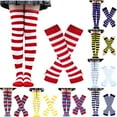 thumbnail image 1 of Ankola 2 Pairs Womens Striped Arm Warmers Goth Y2K Knitted Fingerless Gloves with Long Knee High Socks Set, 1 of 3