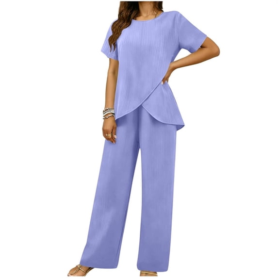 Ankola 2 Piece Sets for Women Summer Short Sleeve Blouse Matching Sets Mother of The Bride Pant Suit Vacation Outfits