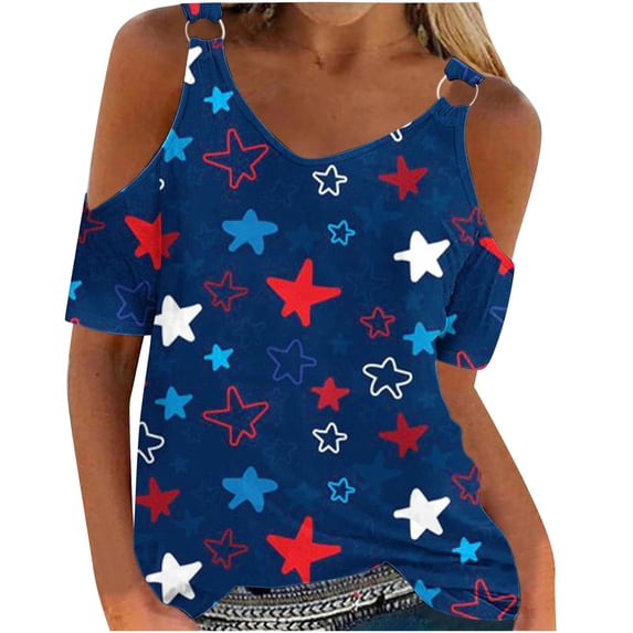 Ankola 2024 Summer Tops for Women Sexy Off Shoulder T-Shirt Fashion Printed Shirts Casual Crew Neck Blouse Tunic Top