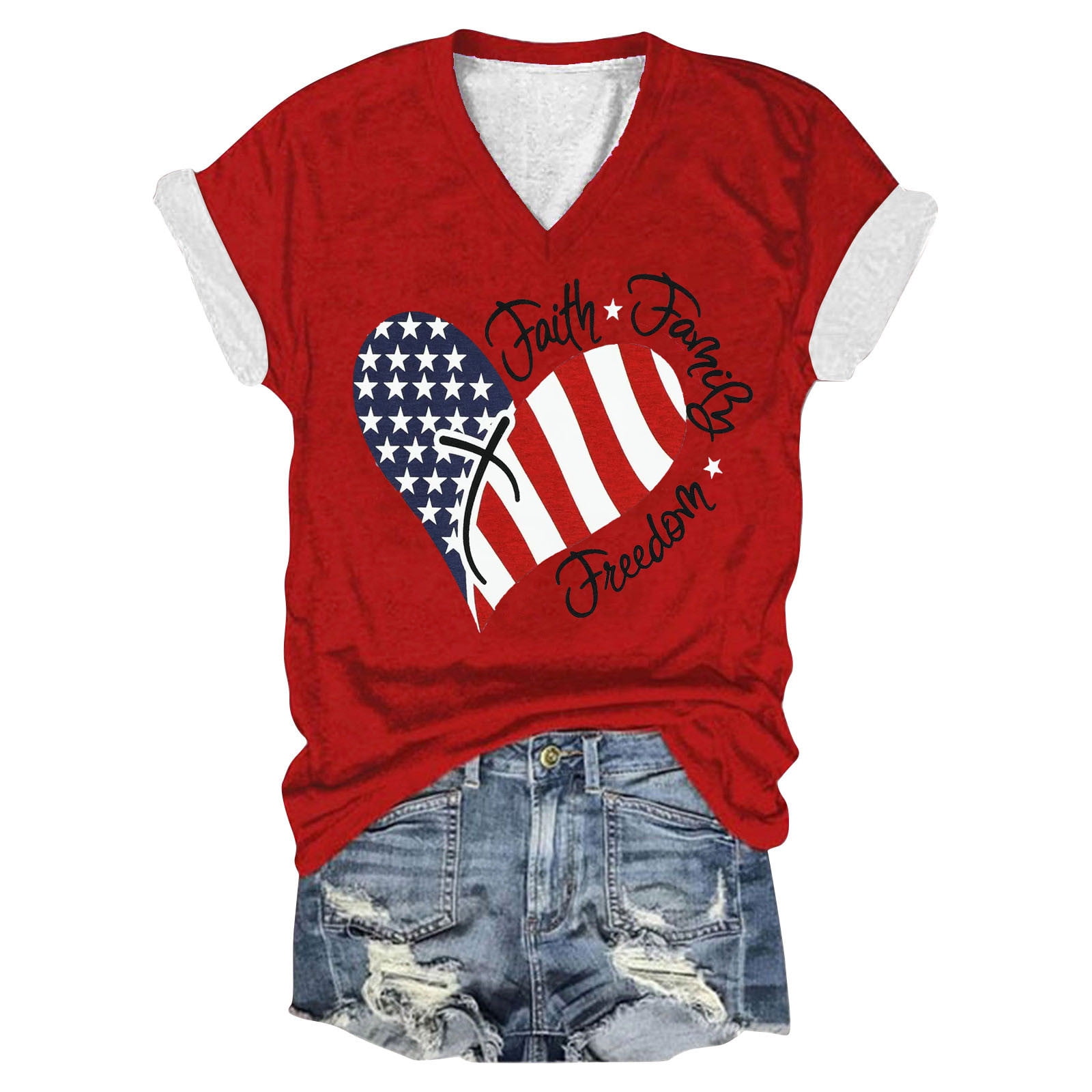 Ankola 4th of July Tshirts for Women 2024 Trendy Flag Print Short