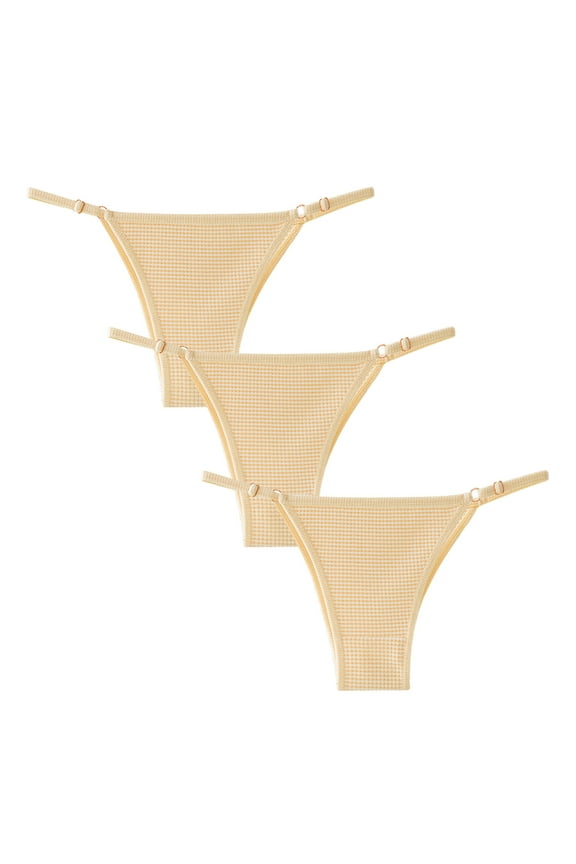 Adjustable G String Thongs for Women Cotton Elastic Low Waist Stripe Underwear Panties Sexy Breathable Tangas 3 Pack