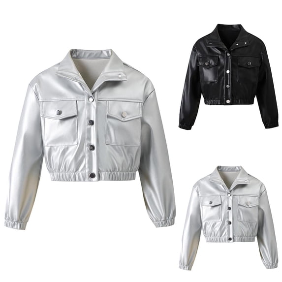 Ankola Boys Girls Spring Motorcycle Faux Leather Jackets with Oblique Zipper