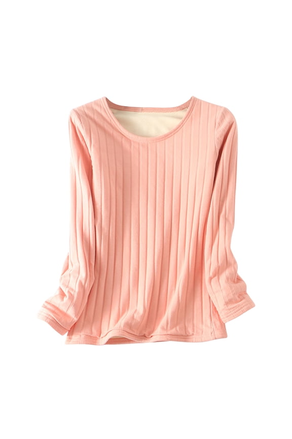 Cotton Baselayer for Women Fall Winter Fleece Lined Soft Pullover Tops Casual Long Sleeve Striped T-Shirt