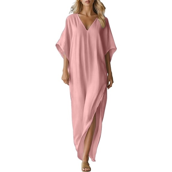 Ankola Dresses for Women Oversized Long Batwing Sleeve V Neck Beach Cover Ups Summer Maxi Dress