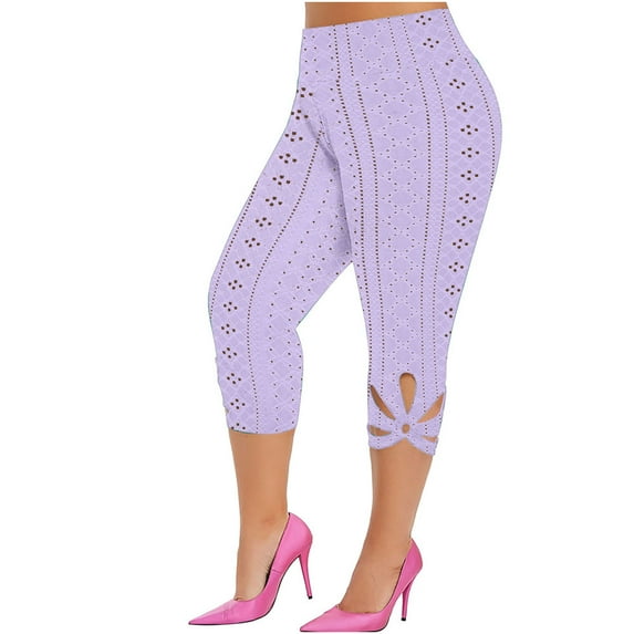 Ankola Eyelet Embroidery Hollow Capri Pants for Women Solid Oversize Leggings Casual Summer Athletic Running Yoga Pants