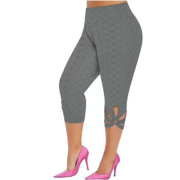 Ankola Eyelet Embroidery Hollow Capri Pants for Women Solid Oversize Leggings Casual Summer Athletic Running Yoga Pants