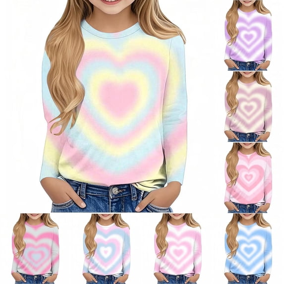 Ankola Girls Tie Dye Shirts Kids Long Sleeve Crewneck Shirt Casual Hippies Tees Tops 3-14 Years
