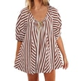 thumbnail image 1 of Ankola Jumpsuits for Women Plus Size Romper Striped Puff Short Sleeve Jumpsuit Casual Adjustable Neck Wide Leg Romper with Pocket, 1 of 5