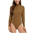 thumbnail image 1 of Ankola Long Sleeve Bodysuit for Women Turtleneck Seamless Stretchy Jumpsuits Summer Ribbed Knit Bodycon Tshirts Shapewear, 1 of 5
