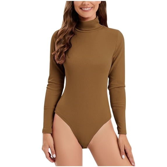 Ankola Long Sleeve Bodysuit for Women Turtleneck Seamless Stretchy Jumpsuits Summer Ribbed Knit Bodycon Tshirts Shapewear