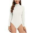 thumbnail image 1 of Ankola Long Sleeve Bodysuit for Women Turtleneck Seamless Stretchy Jumpsuits Summer Ribbed Knit Bodycon Tshirts Shapewear, 1 of 5
