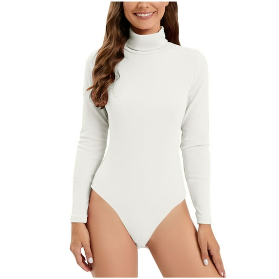 Ankola Long Sleeve Bodysuit for Women Turtleneck Seamless Stretchy Jumpsuits Summer Ribbed Knit Bodycon Tshirts Shapewear
