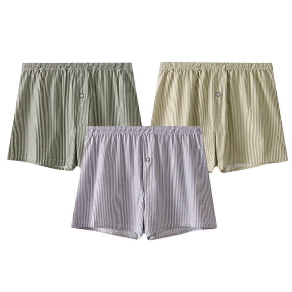 Ankola Men’s 3‑Pack Striped Boxer Shorts, Loose Button‑Fly Breathable Casual Home Underwear Boxers