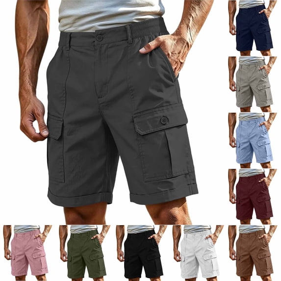Ankola Men's Cargo Shorts Casual Multi-Pockets Elastic Waist Shorts
