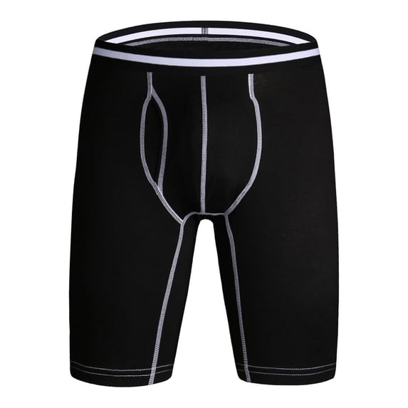 Ankola Men's Long Leg Boxer Briefs, Contrast Striped Waistband Fly Front Anti-Chafing Long Underwear