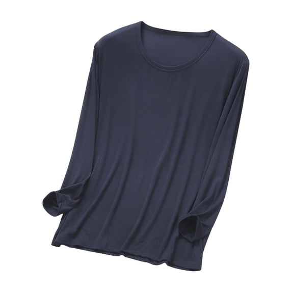 Ankola Men's Round Neck Long Sleeve Lounge Top, Thin Soft Loose Fit Base Layer Pajama Shirt