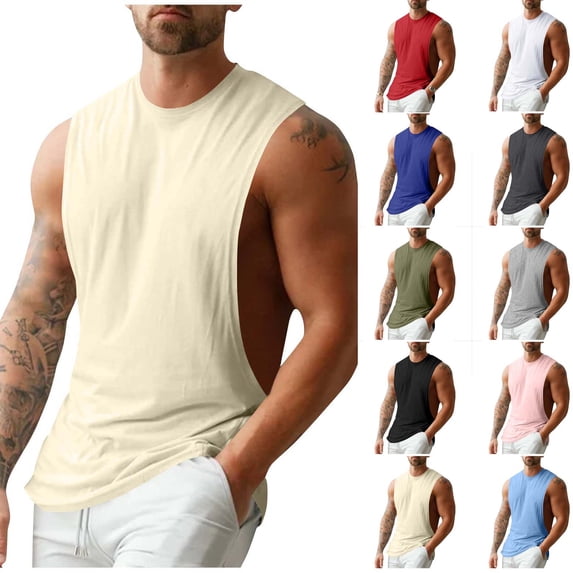 Ankola Men's Sleeveless Muscle Stringer Tank Top Cut Open Gym Training Bodybuilding Vest Shirts