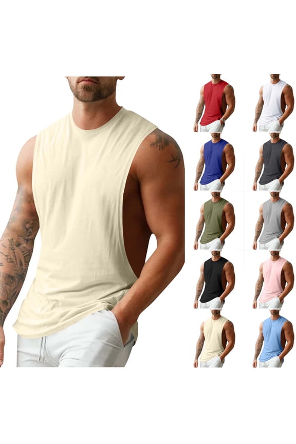 Men's Sleeveless Muscle Stringer Tank Top Cut Open Gym Training Bodybuilding Vest Shirts