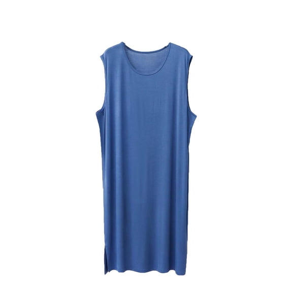 Ankola Men's Sleeveless Nightshirt, Round Neck Loose Long Tank Nightgown, Soft Modal Loungewear Sleep Dress with Side Slits
