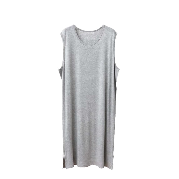 Ankola Men's Sleeveless Nightshirt, Round Neck Loose Long Tank Nightgown, Soft Modal Loungewear Sleep Dress with Side Slits