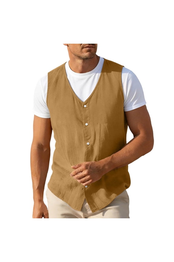 Men's Summer Linen Vest Suit Waistcoat Casual Vest Regular Fit