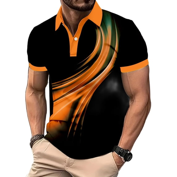 Ankola Mens Golf Shirt Dry Fit Athletic Polo Shirts Moisture Wicking Performance 3D Print Short Sleeve
