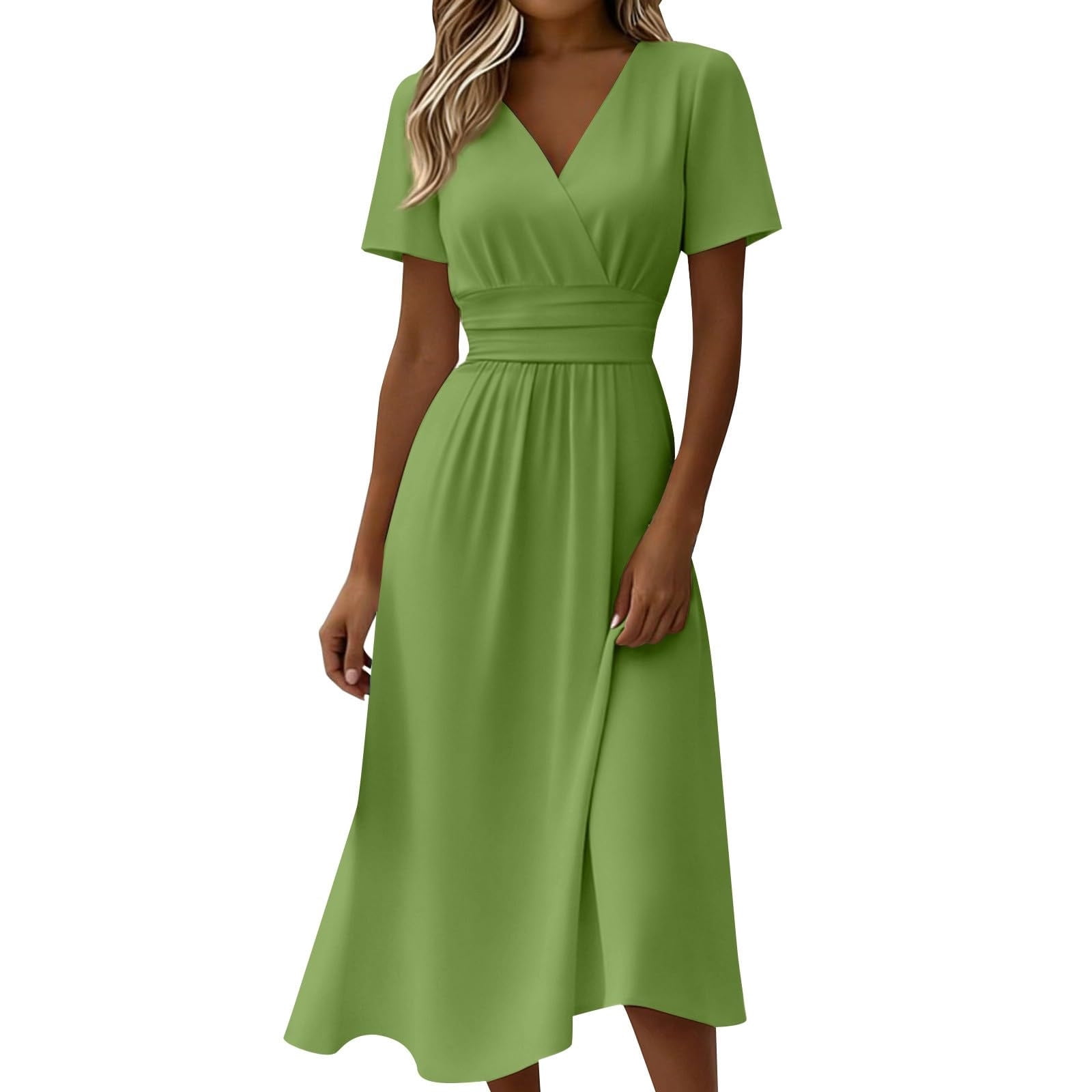 wrap midi dresses for wedding guest Green Coast Twist Front Wrap Skirt Crepe Midi Wedding Guest Dress