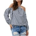 thumbnail image 1 of Ankola Off Shoulder Tops for Women Sexy Striped T Shirts Casual Long Sleeve Shirts Casual Loose Fit Lightweight Tees Blouses, 1 of 8